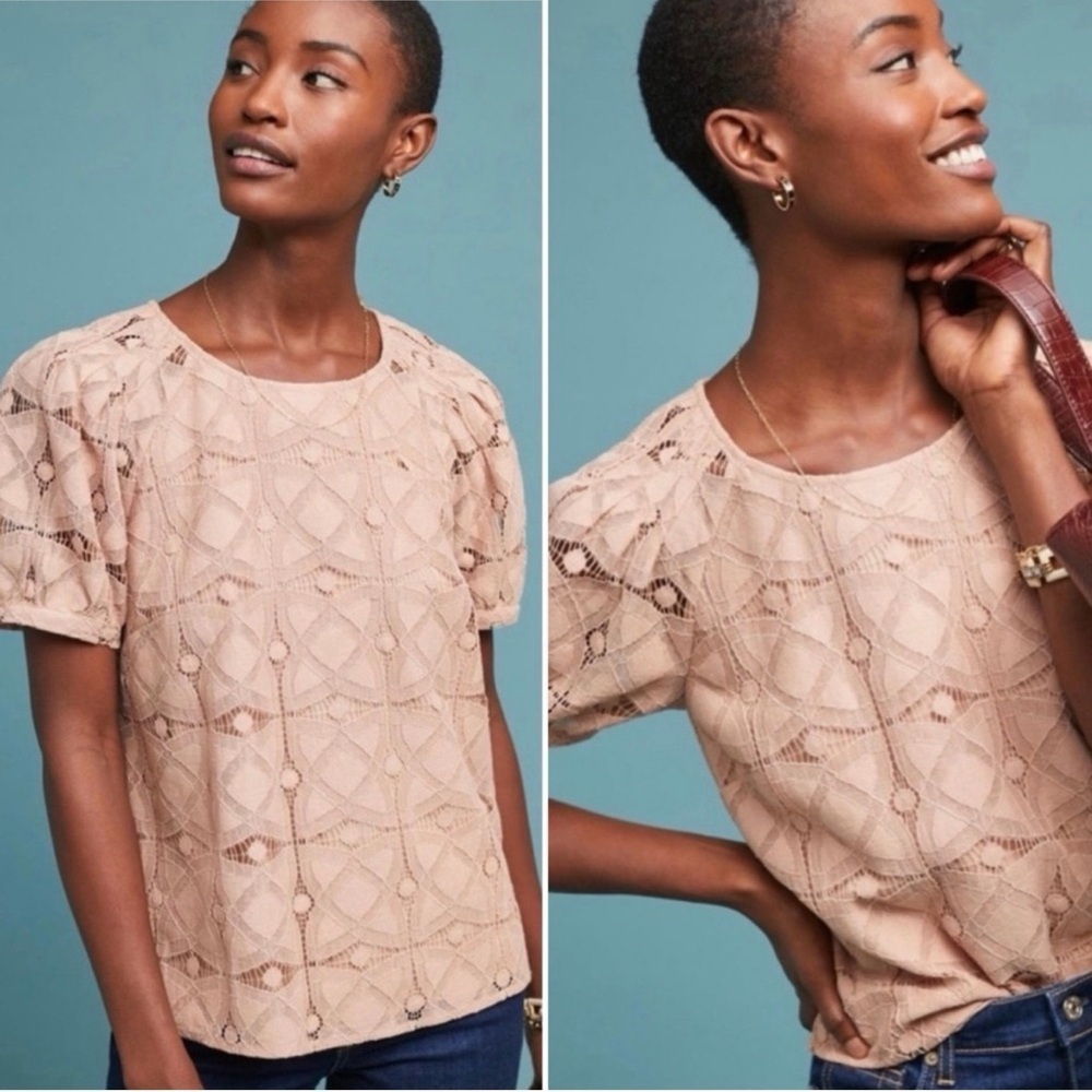 Anthropologie Maeve Sylvia Lace Short Sleeve Top Dusty Pink Size Medium